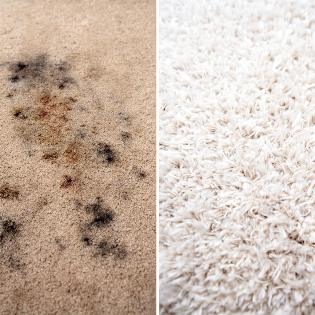 Before and after carpet cleaning results